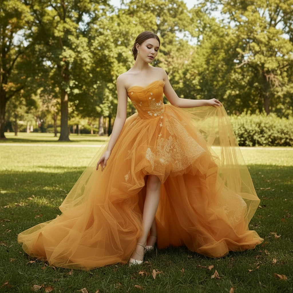 Strapless Orange Tulle Homecoming Dress Prom Party Gown Rosymae Strapless Orange Tulle Homecoming Dress Prom Party Gown Rosymae