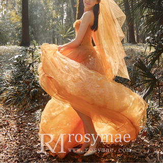 Strapless Orange Tulle Homecoming Dress Prom Party Gown