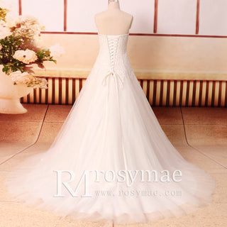 Strapless V-neck Ball Gown Floral Beaded Wedding Dress