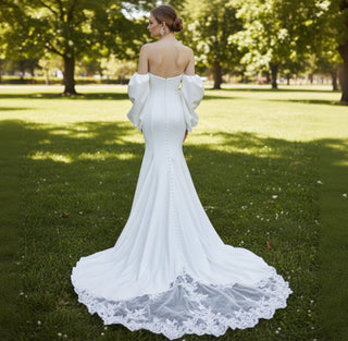 Strapless Neck Satin Mermaid Wedding Dress with Off Shoulder - Rosymae