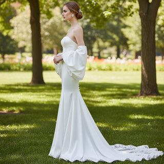 Strapless Neck Satin Mermaid Wedding Dress with Off Shoulder - Rosymae