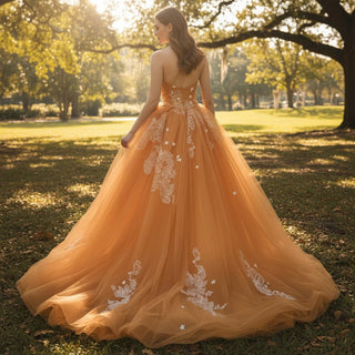 Strapless Orange Tulle Homecoming Dress Prom Party Gown - Rosymae