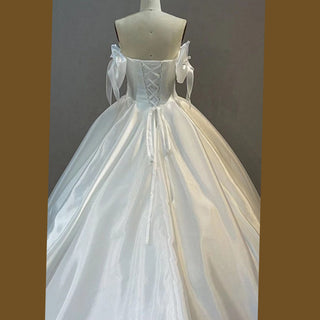Strapless Organza V-neck Bridal Gown Wedding Dress Removable Sleeve - Rosymae