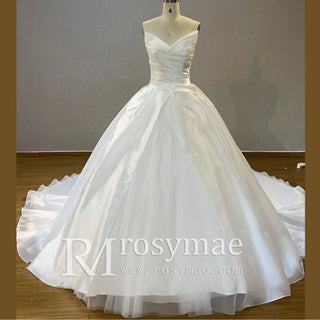 Strapless Organza V-neck Bridal Gown Wedding Dress Removable Sleeve - Rosymae