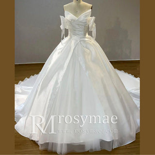 Strapless Organza V-neck Bridal Gown Wedding Dress Removable Sleeve - Rosymae