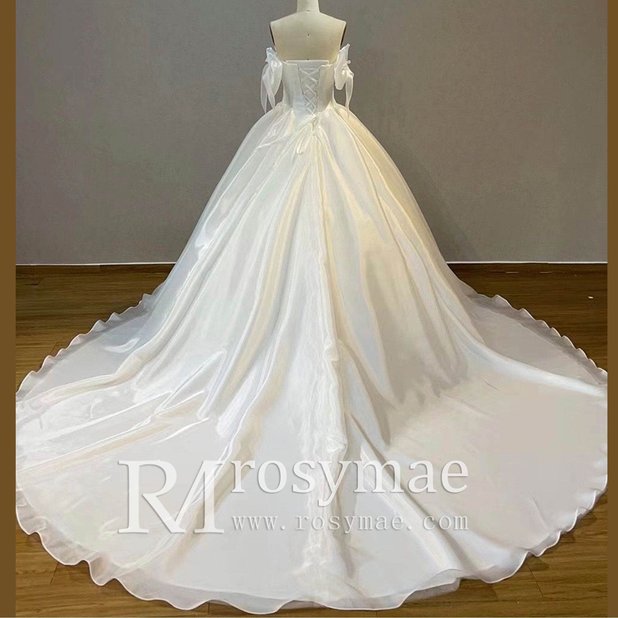 Strapless Organza V-neck Bridal Gown Wedding Dress Removable Sleeve - Rosymae