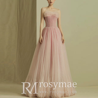 Pink Sequin Sparkly Evening Party Dress Strapless Formal Prom Gown