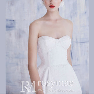 Strapless Embroidery Lace A-line Wedding Dress with Long Train