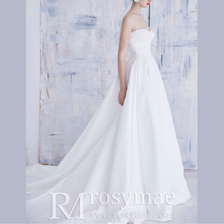 Strapless Embroidery Lace A-line Wedding Dress with Long Train