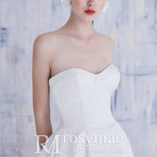 Strapless Embroidery Lace A-line Wedding Dress with Long Train