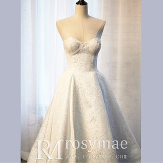 Strapless Embroidery Lace A-line Wedding Dress with Long Train