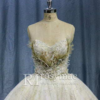 Strapless Puffy Skirt Sweetheart Lace Ball Gown Bridal Wedding Dress - Rosymae