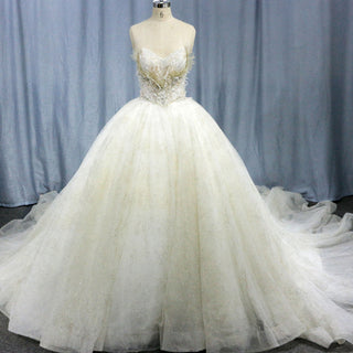 Strapless Puffy Skirt Sweetheart Lace Ball Gown Bridal Wedding Dress - Rosymae