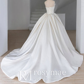 Ruching Strapless Satin Bridal Wedding Dress with Puffy Skirt