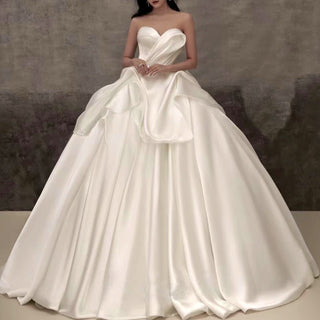 Strapless Ruched Satin Ballgown Bridal Wedding Dress