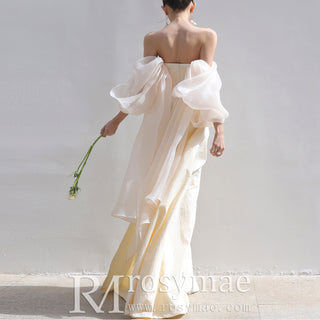 Asymmetrical Ruched Simple Boho Wedding Dress with Slit