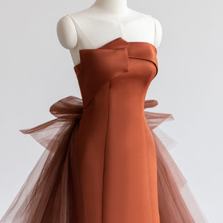 Asymmetrical Neck Rusty Formal Dress Tulle Party Prom Gown