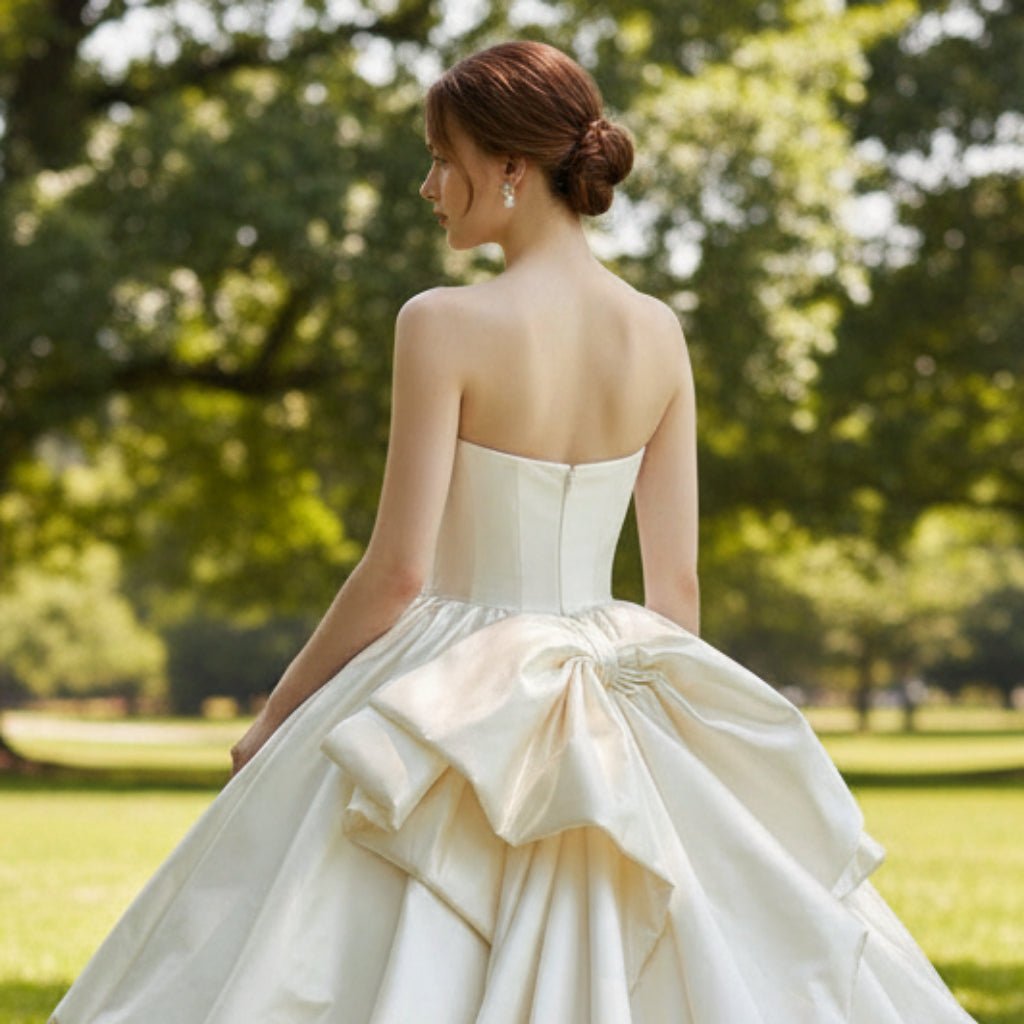 Strapless Satin Ball Gown Wedding Dress Ruffle Skirt Bridal Gown - Rosymae