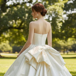 Strapless Satin Ball Gown Wedding Dress Ruffle Skirt Bridal Gown - Rosymae