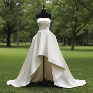 Strapless Satin High Low Beach Bridal Gown Wedding Dress - Rosymae