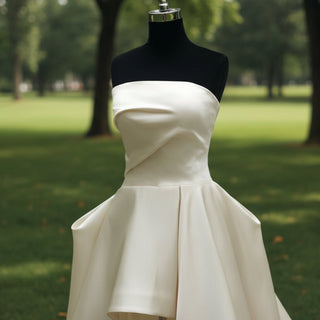 Strapless Satin High Low Beach Bridal Gown Wedding Dress - Rosymae