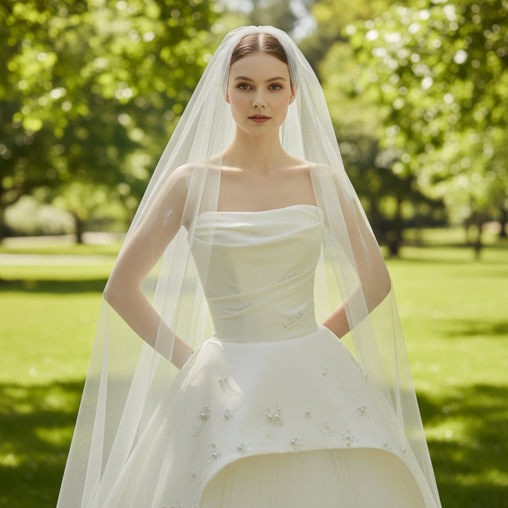 Curve Neck A-line Wedding Dresses Bridal Gowns with Pearls Rosymae Curve Neck A-line Wedding Dresses Bridal Gowns with Pearls Rosymae