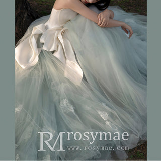 Light Green Long Gown Ruched Satin Tulle Homecoming Dress