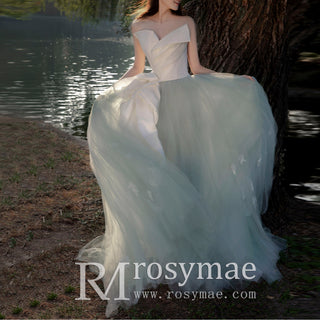 Light Green Long Gown Ruched Satin Tulle Homecoming Dress