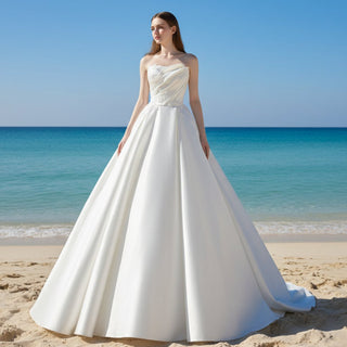 Strapless Satin Wedding Dresses Elegant Bridal Gowns - Rosymae