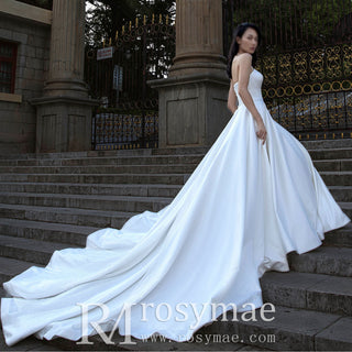 Satin Strapless Wedding Dresses with Plunge and Ball Gown Skirt