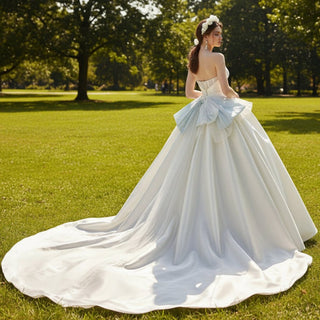 Strapless Straight Neck Ruched Satin Bridal Wedding Dress Ball Gown - Rosymae