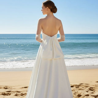 Strapless Straight Neckline Satin A-line Wedding Dress Bridal Gown - Rosymae