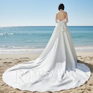 Strapless Straight Neckline Satin A-line Wedding Dress Bridal Gown - Rosymae