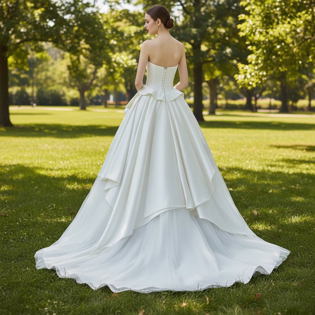 Strapless Straight Neckline Satin Ball Gown Wedding Dress - Rosymae