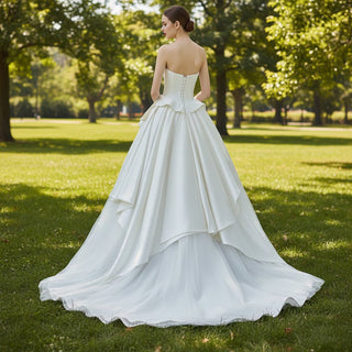 Strapless Straight Neckline Satin Ball Gown Wedding Dress - Rosymae