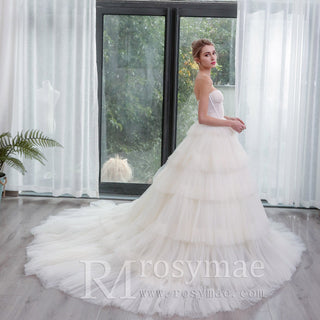 Strapless Sweetheart Ball Gown Layered Tulle Skirt Wedding Dress - Rosymae