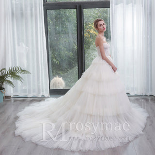 Strapless Sweetheart Ball Gown Layered Tulle Skirt Wedding Dress - Rosymae