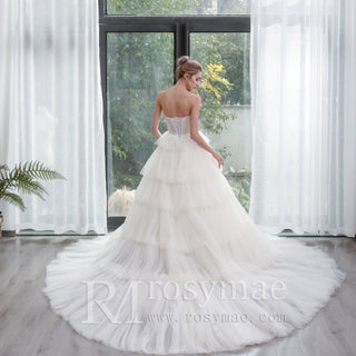 Strapless Sweetheart Ball Gown Layered Tulle Skirt Wedding Dress - Rosymae