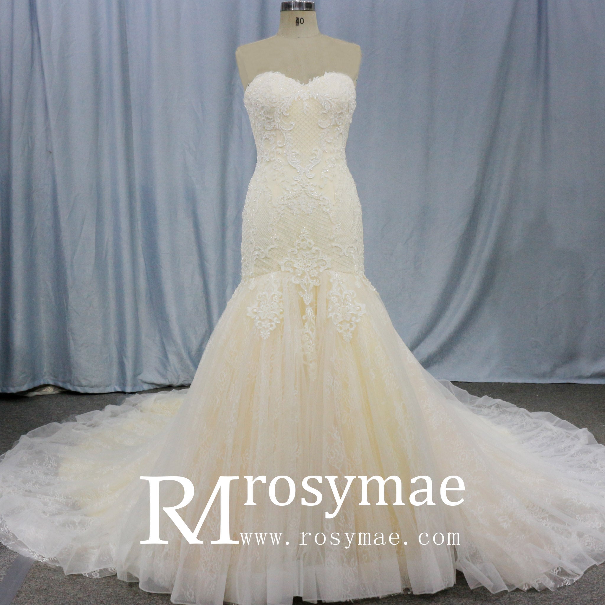 Strapless Sweetheart Neckline Lace Mermaid Wedding Dresses - Rosymae