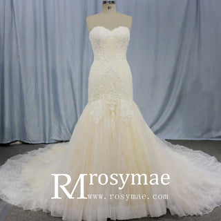 Strapless Sweetheart Neckline Lace Mermaid Wedding Dresses - Rosymae