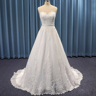 Romantic Strapless Tulle Lace A-line Wedding Dress Sweetheart