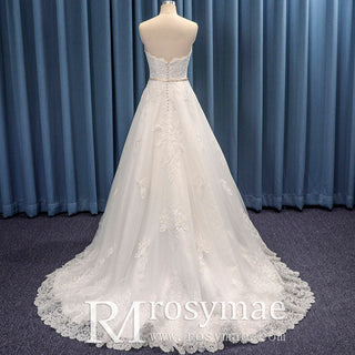 Romantic Strapless Tulle Lace A-line Wedding Dress Sweetheart