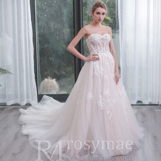 Strapless Sweetheart Neckline Princess Tulle Wedding Dress - Rosymae