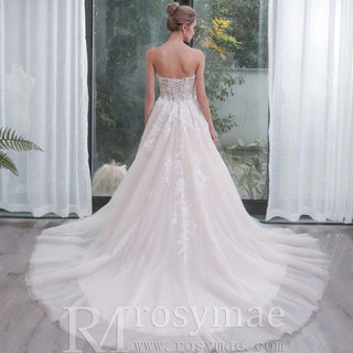 Strapless Sweetheart Neckline Princess Tulle Wedding Dress - Rosymae