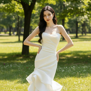 Strapless Trumpet Mermaid Wedding Dress Bridal Gown for Bride - Rosymae