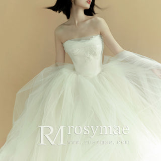 Strapless Puff Ball Gown Tulle Bridal Gowns Wedding Dresses