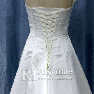 Strapless Unique A Line Asymmetrical Neckline Satin Wedding Dress - Rosymae