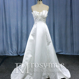 Strapless Unique A Line Asymmetrical Neckline Satin Wedding Dress - Rosymae