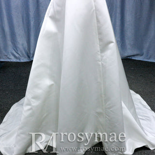 Strapless Unique A Line Asymmetrical Neckline Satin Wedding Dress - Rosymae