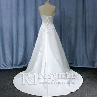 Strapless Unique A Line Asymmetrical Neckline Satin Wedding Dress - Rosymae